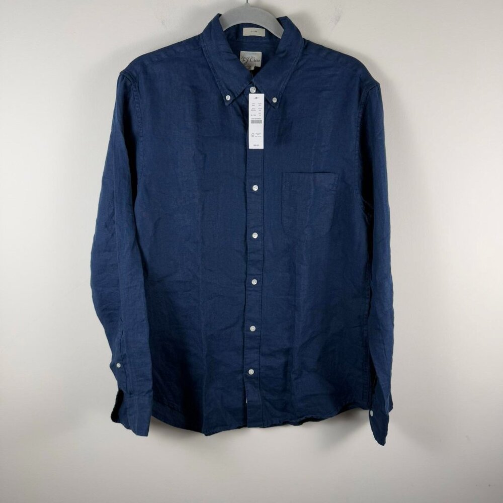 NWT J.Crew Baird McNutt Irish Linen Long Sleeve Button Down Medium navy Blue - Picture 1 of 6
